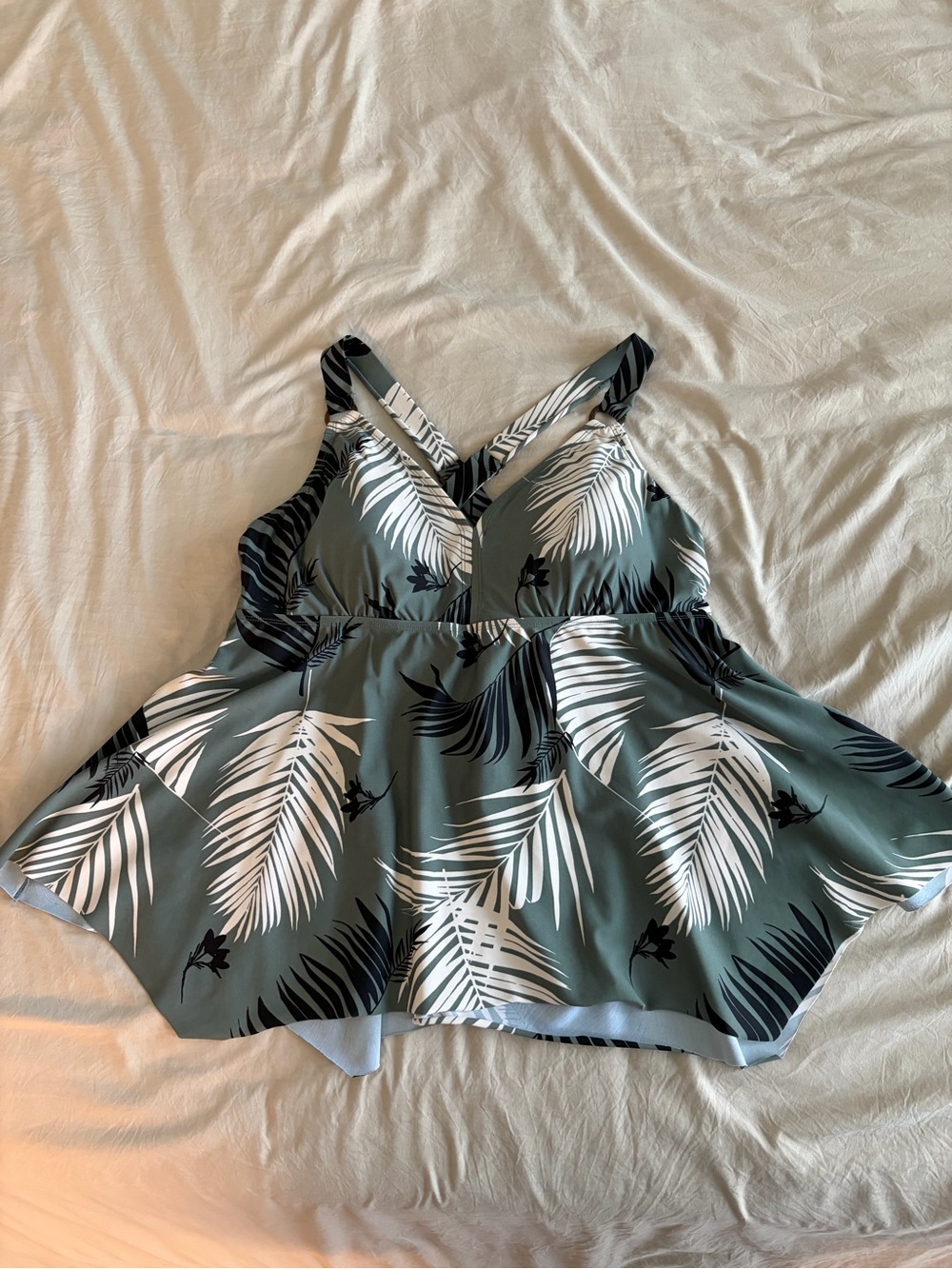 Kona Sol Olive Green Palm-Print Camisole Swim Top
